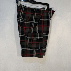 Carbon Shorts Men 32 Black Plaid Lightweight Cargo 11" inseam